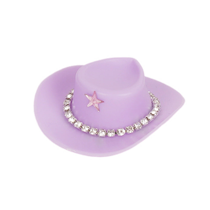 Wholesale Pink cowboy hat with diamond chain hairpin toy doll accessories hat plastic hat